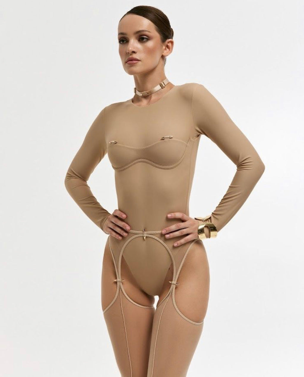 ENIGMA NUDE LONG SLEEVE BODYSUIT